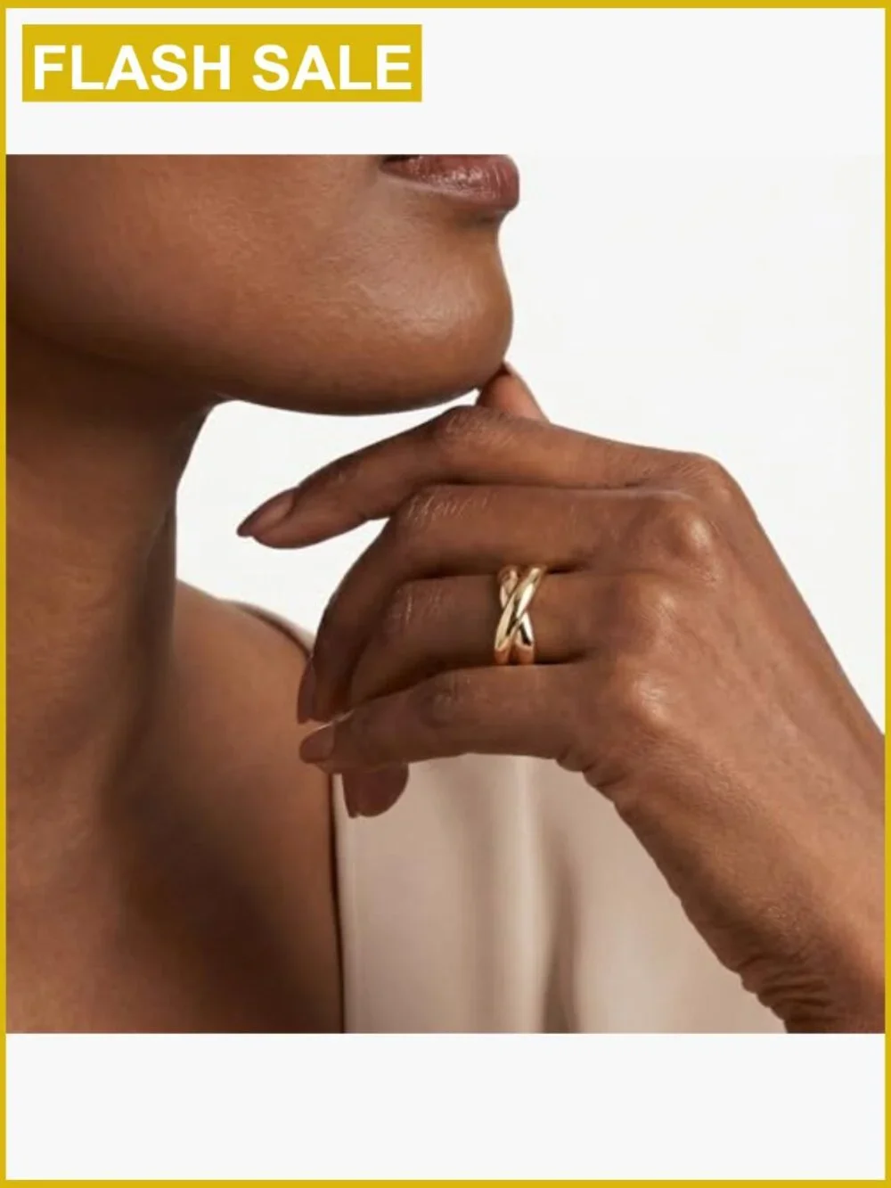 Chunky Intertwined Stackable Band Ring 14K Gold Plated Sterling Silver CZ